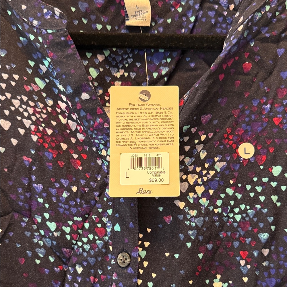G.H. Bass & Co. Dark Blue Blouse with Colorful Dots - Picture 3 of 4